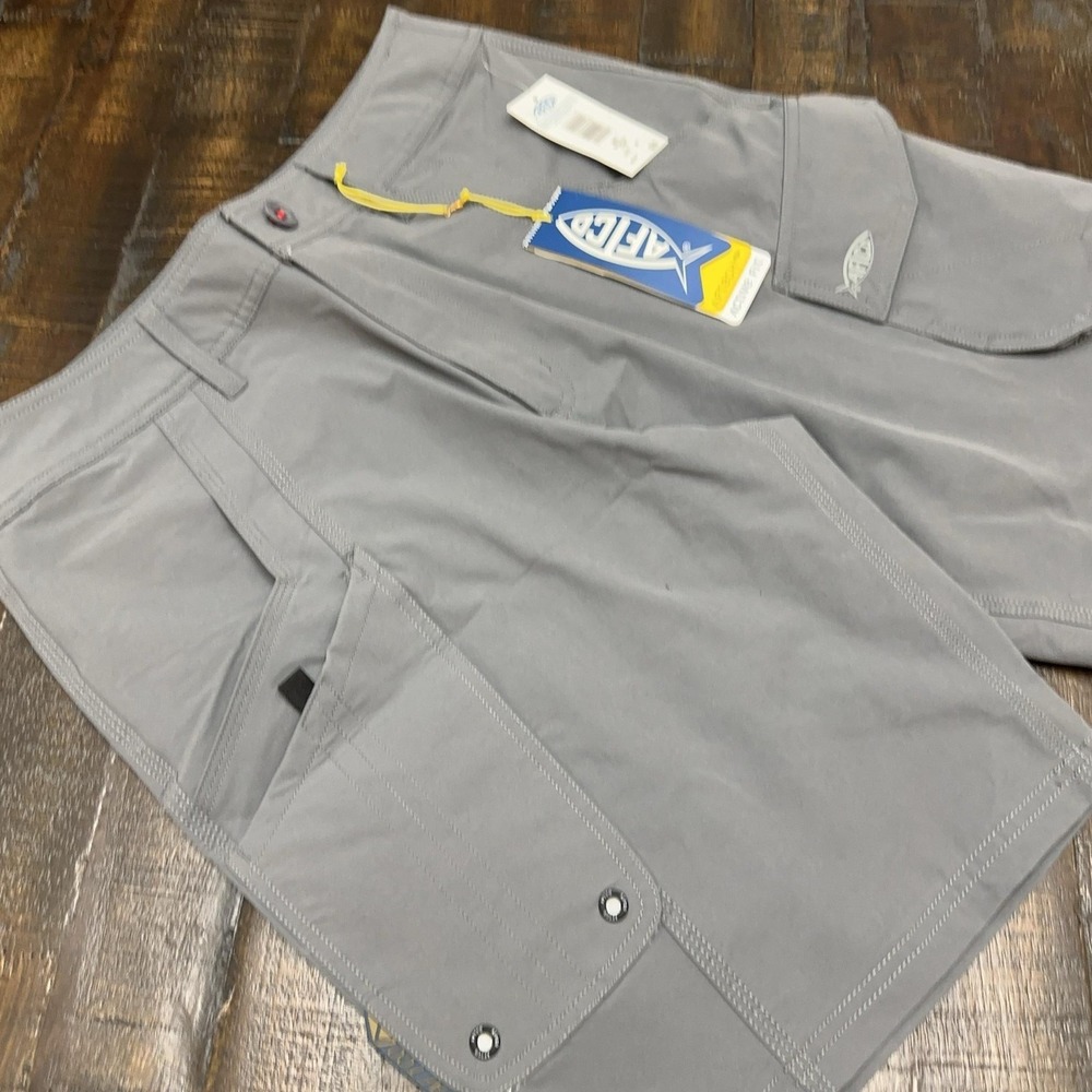 AFTCO Shorts Mens 30 Gray M80 Stealth Active Fishing Stretch UPF 50 10 Inseam